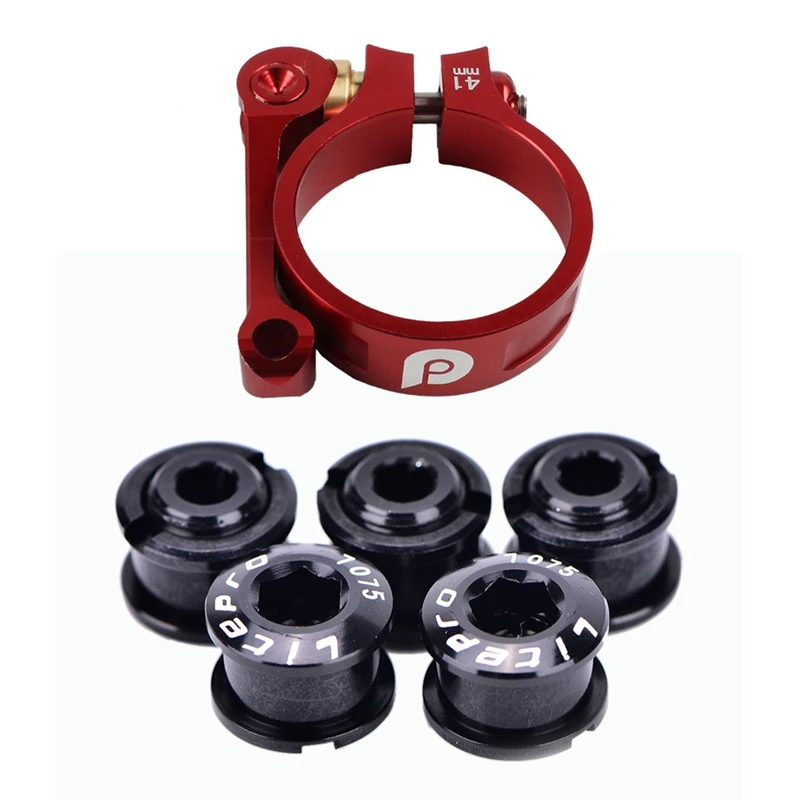 

Litepro 6 Pcs Bicycle Accessories: 5 Pcs Chainwheel Screws Double Chainring Bolt & 1 Pcs Folding Bicycle Seatpost Clamp