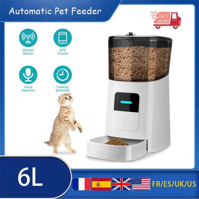 

6L Automatic Pet Feeder WiFi Smart Food Dispenser For Cats Dogs Timer Quantitative Surplus Grain Alarm Feeding Supplies