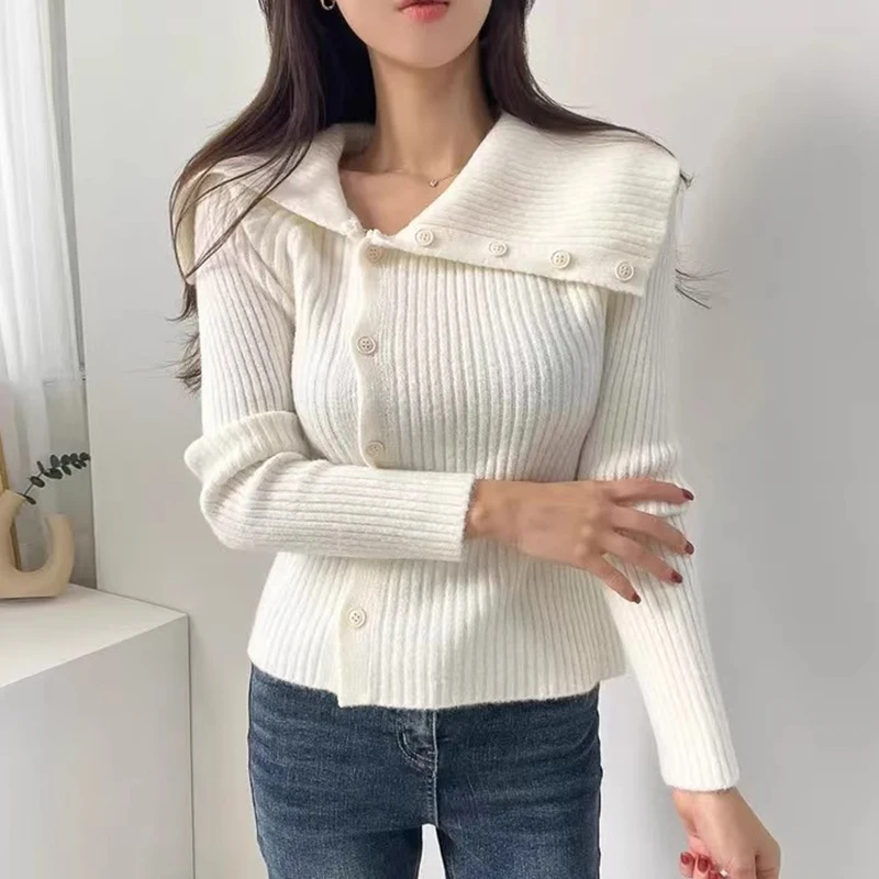 KUSAHIKI корейский осенне-зимний нишевый однобортный облегающий вязаный свитер с