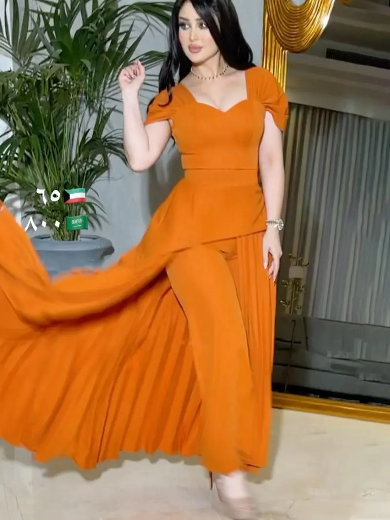 PLEINDI Bohemian Evening Dresses Square Collar Short Sleeve A-LINE Ankle-Length Chiffon 2022 New of Cut-out Boho Women Dress