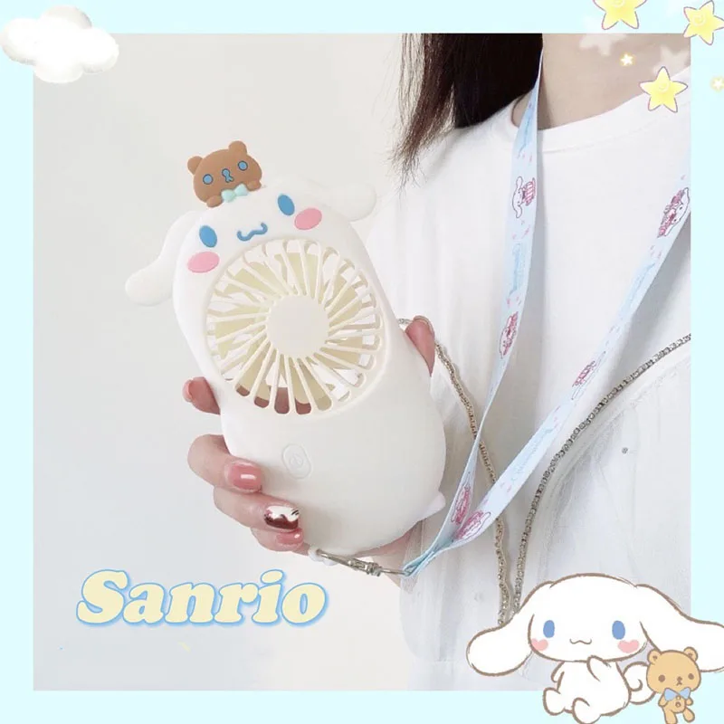 

Kawaii Cinnamoroll Fans Melody Usb Charging Hanging Neck Fan Sanrio Kitty Student Portable Dormitory Silent Deskfan Phone Holder