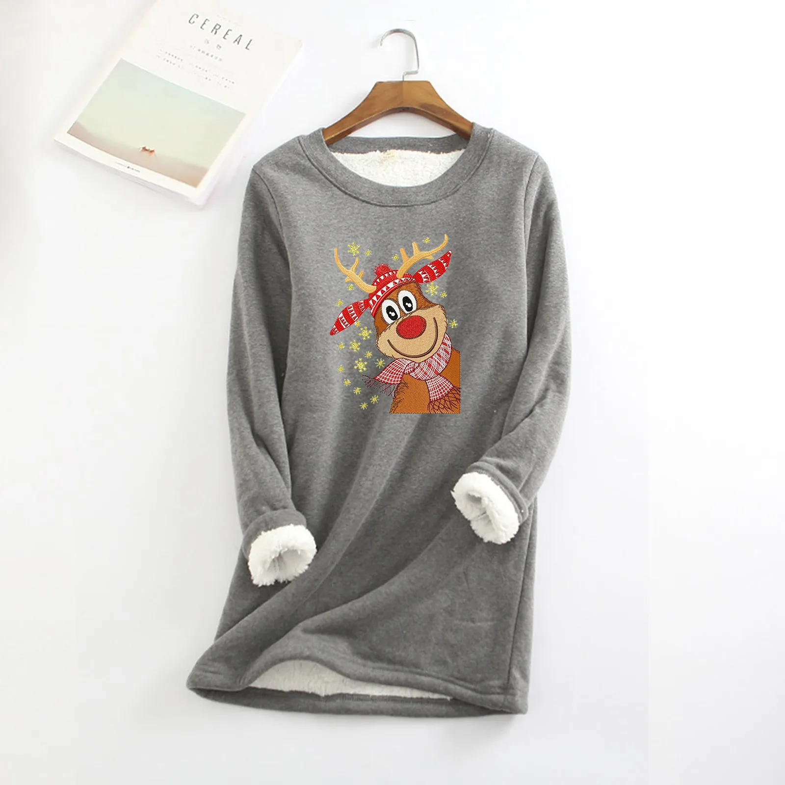 

Printing Christmas Warm Women O-neck Fleece Thick Underwear Top Sweatshirt Sweatshirt Dress Women Casual Huge Hoodies Women
