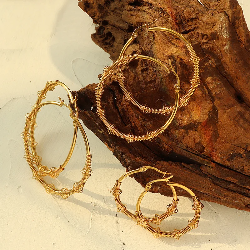 Классические женские серьги-кольца с титановым покрытием, 3 цвета, 4 см/5 см/6 см