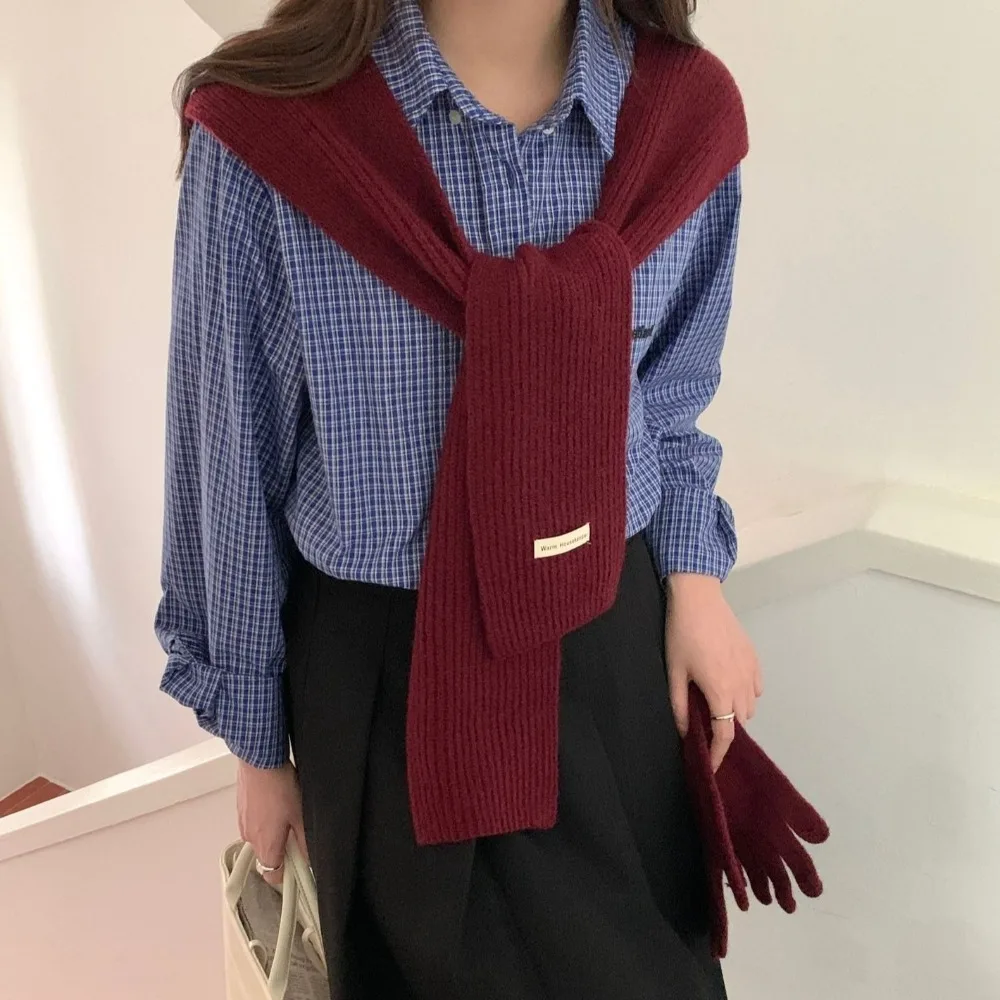 Вязаная шаль в стиле ретро однотонный шарф защита шеи накидка накладной воротник