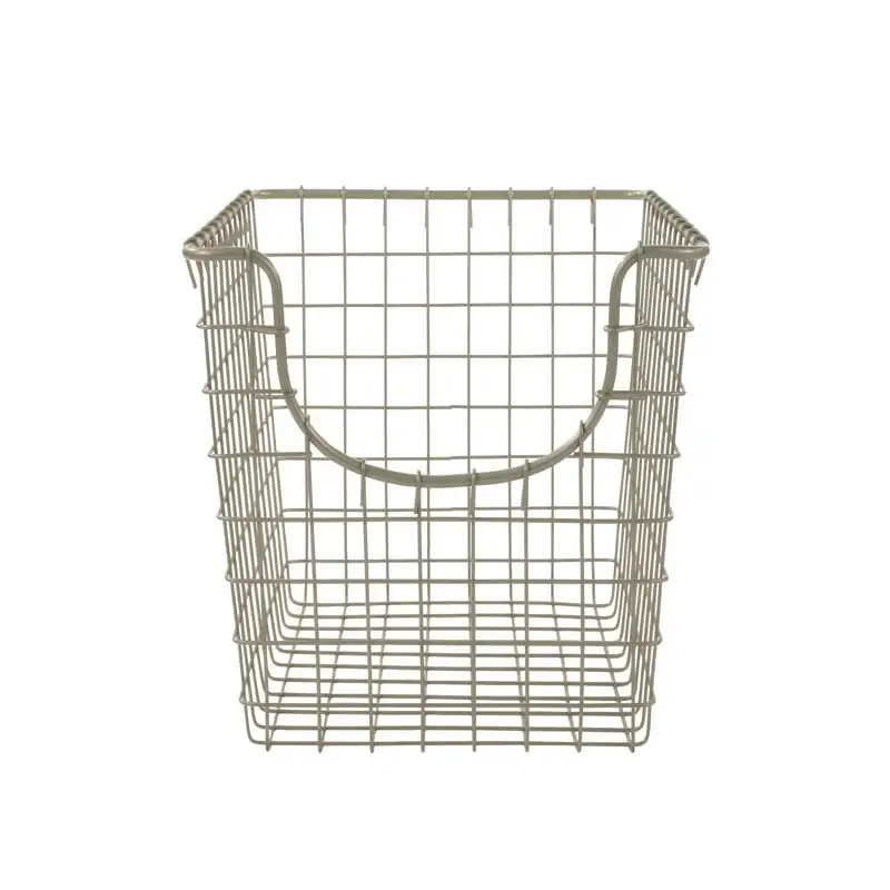 

Стальная проволочная Штабелируемая корзина для хранения для кухни, кладовой, шкафа и гаража, маленькая, из сатина и никеля