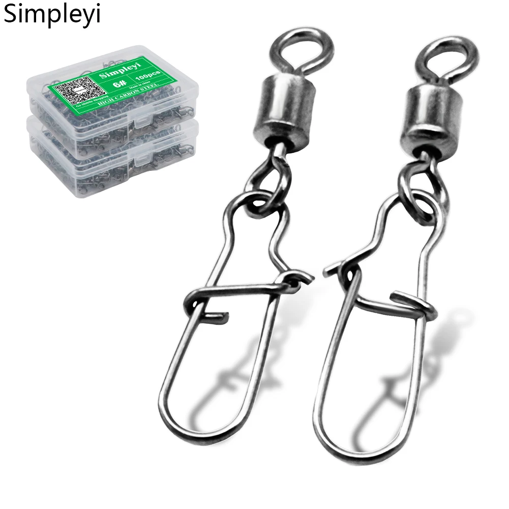 50pcs/1box 2# 3# 4# 6# 8# To14# Fishing Connector Pin Bearing Rolling Swivel Stainless Steel with Snap Fishhook Lure Tackle