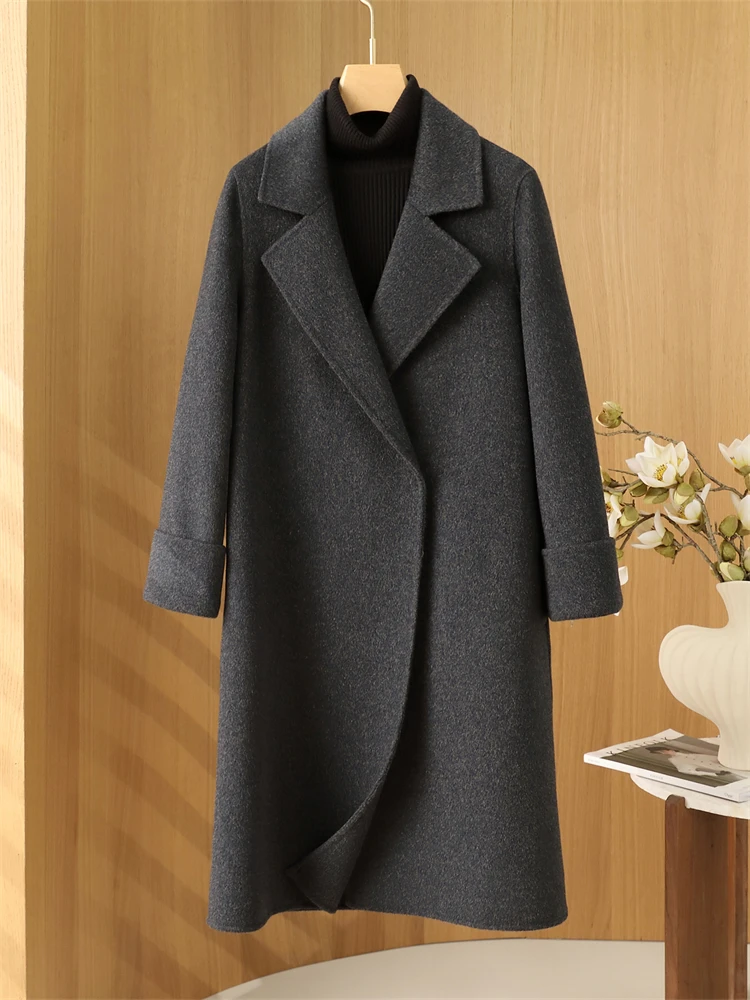 Двустороннее кашемировое пальто для мам среднего возраста женское средней длины