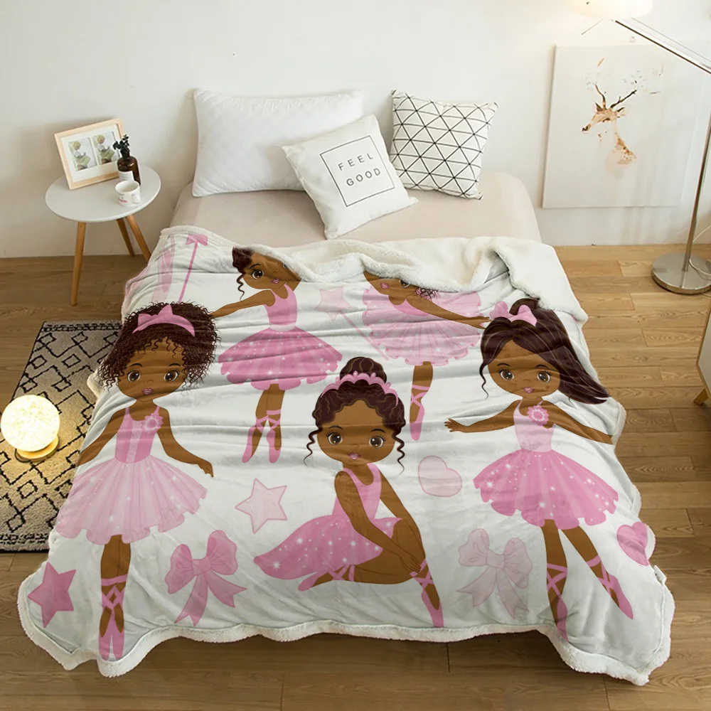 

Ballet Girl Stars Bow Cute Pink White Lamb Cashmere Fleece Blanket Home Bed Sofa Winter Sherpa Bedding Kids Thick Bedspread