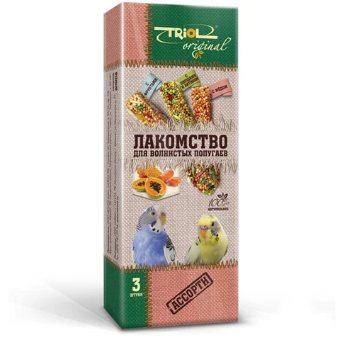 Лакомство для волнистых попугаев палочки АССОРТИ TRiOL original 3шт,83г - изображение