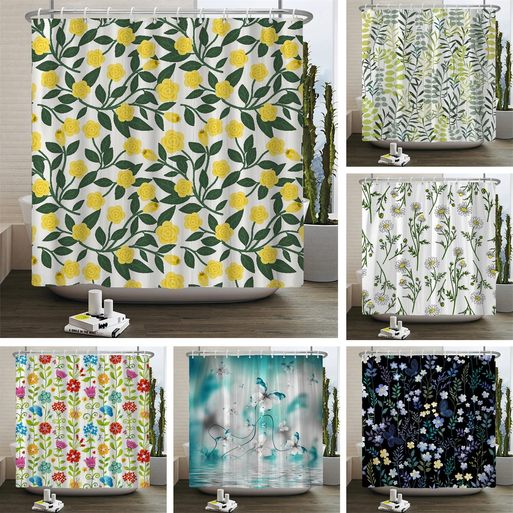 

Nordic style Boho Floral Shower Curtain Waterproof Shower Curtains Polyester Boho Bath Curtain Bathroom Decor Curtain Washable