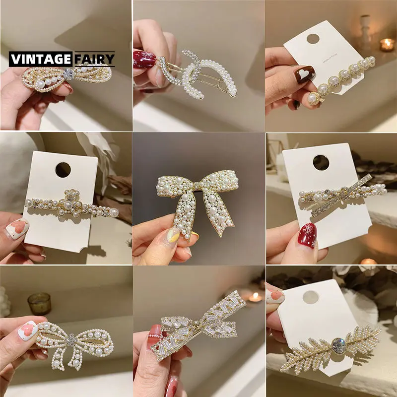 

Crab Hair Clip and Hairpin for Women Bezel Korean Pearl Band Drill Female Ins Flower Edge Bow Duck Mouth Accessories