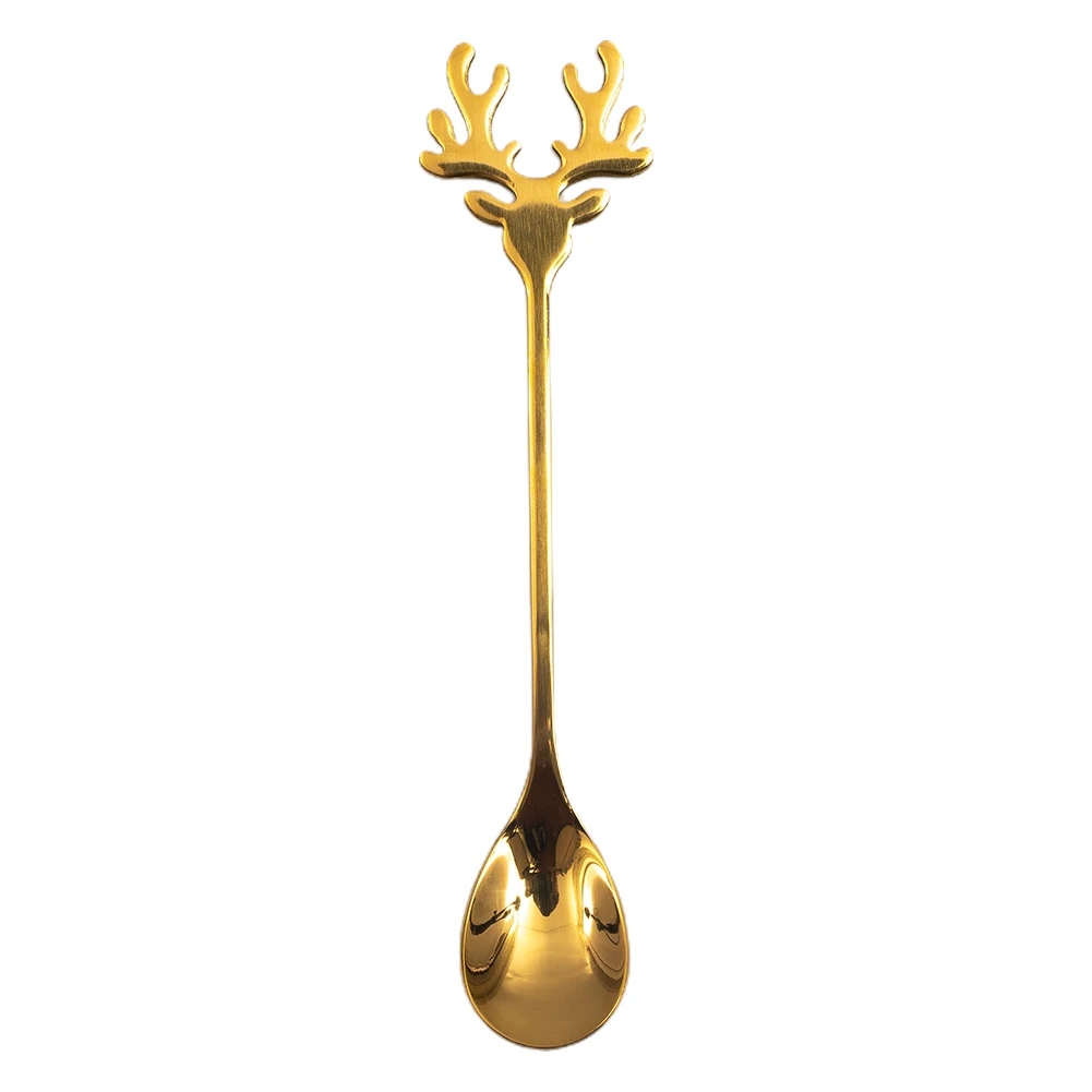 Ложка Кофейная Серебряная Для Перемешивания 14*2 4 СМ Голова Оленя Палевая Золотая