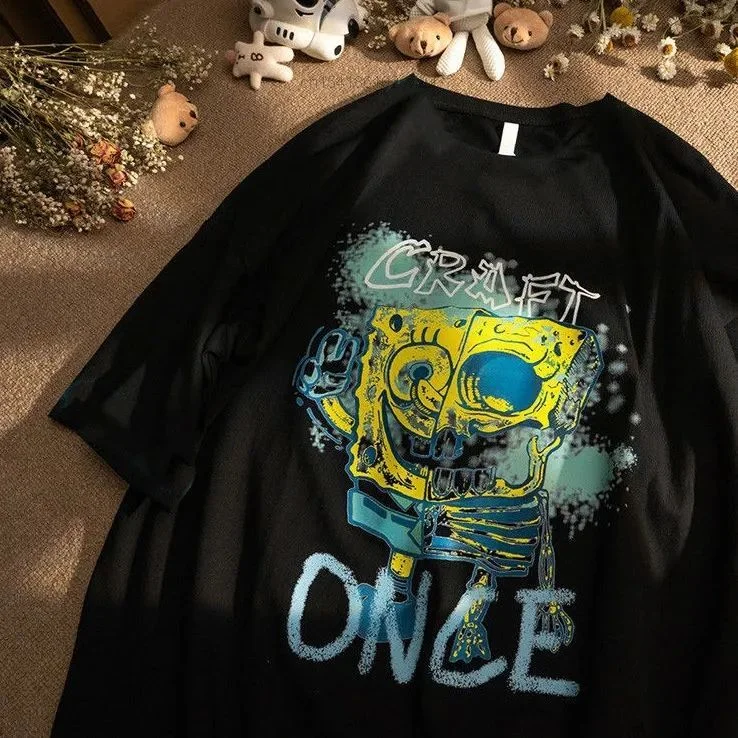 Футболка хлопковая с коротким рукавом брендовая свободная Эстетическая рубашка