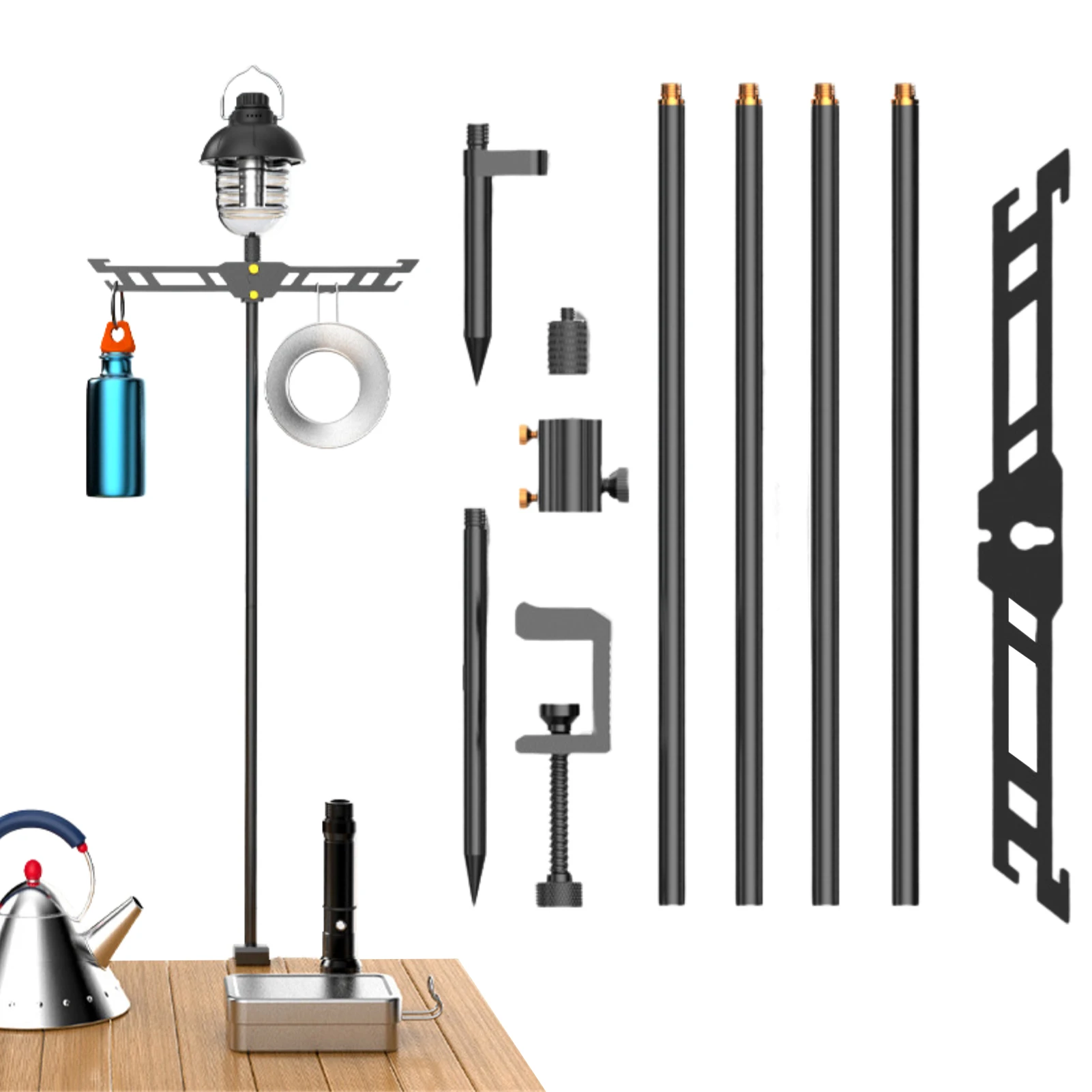 

Portable Camping Lantern Stand Collapsible Aluminum Alloy Lamp Stand With Stake And Hook Aluminum Alloy Outdoor Lantern Pole