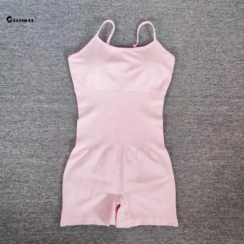 

CHRLEISURE Womens Seamless Sports Jumpsuit One Piece Shorts Rompers Sleeveless Elastic Yoga Suit Gym Workout Bodysuit with Pad