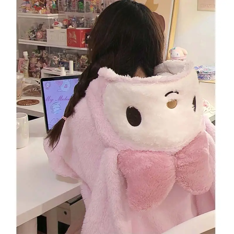 

Новинка Kawaii фланелевая ночная рубашка Sanrio Mymelody пижамы милые аниме плюшевые теплые домашние ночные рубашки утепленные рождественские подар...