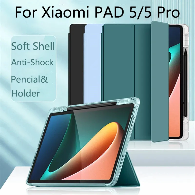 

For Xiaomi Mi Pad 5 Cover with Pencil Holder Clear Silicone Back Funda For Xiaomi MIPad 5 Pro 11 inch 2021 Tablet Case