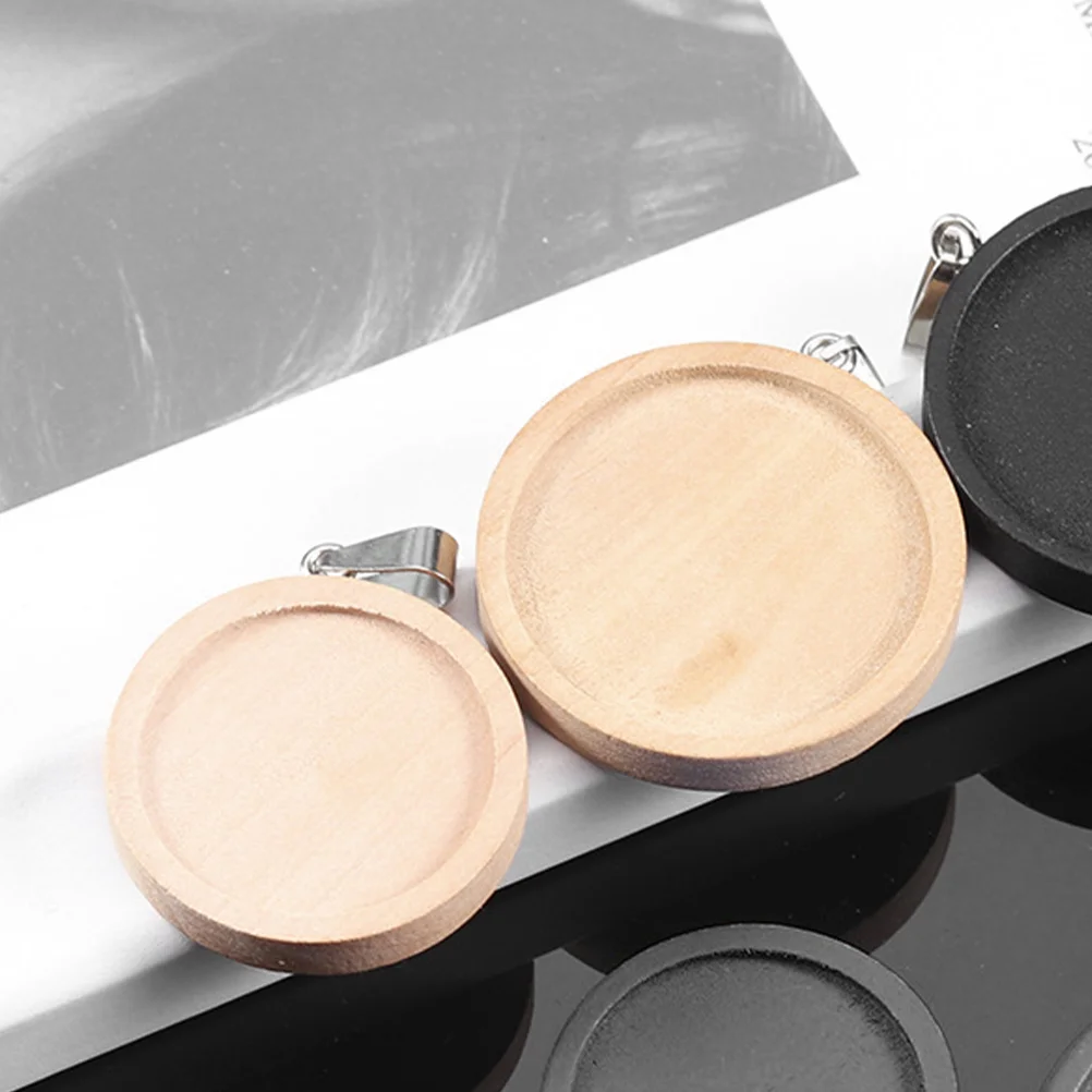 

10 Pcs Round Wooden Pendant Stainless Steel Tray Trays Jewelry Making Necklaces Blank DIY Bezel Blanks