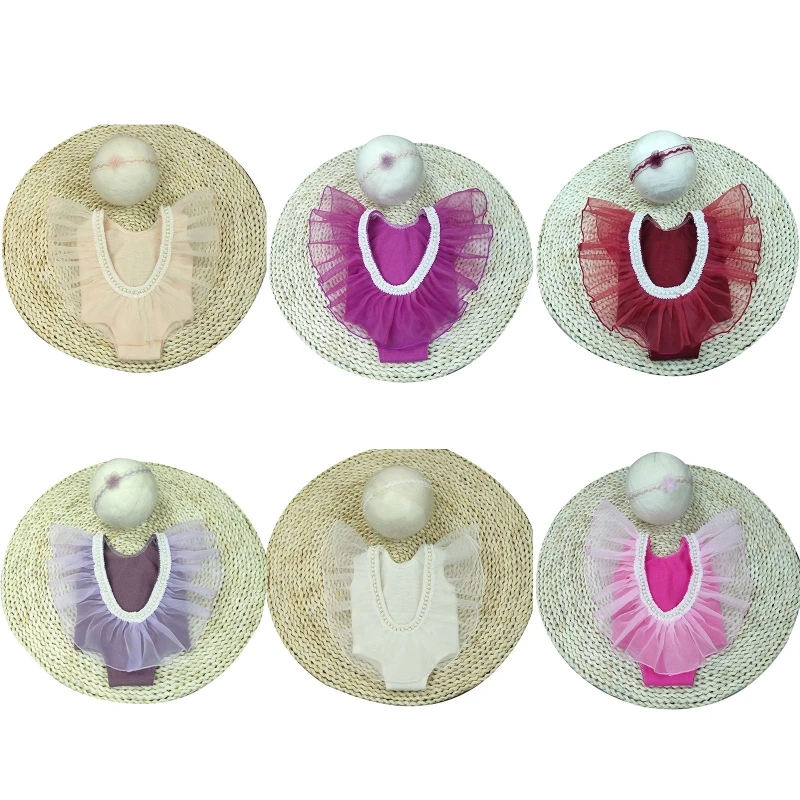 

2 Pcs/Set Cute Newborn Photography Prop Headband + Dress for Photo Studio Monthly Ballet Dress Photo Props