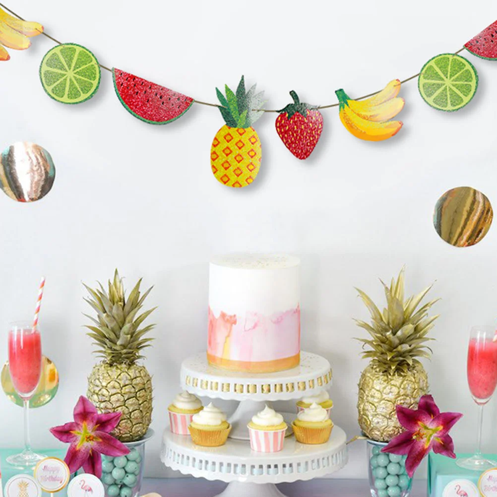 

Party Banner Fruits Decoration Summer Theme Decorations Birthday Fruit Bunting Flag Decor Tropical Glitter Banners Hawaiian
