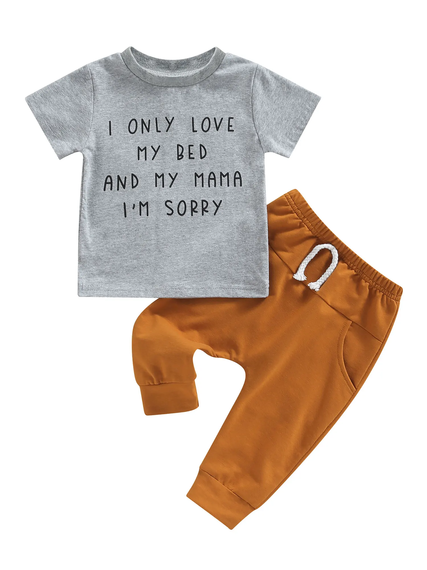 

Baby Boys Summer Short Sleeve Crew Neck Letters Print T-shirt Elastic Waist Sweatpants 2pcs baby Clothes set