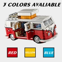 fit 10220 technical red yellow blue t1 camper car model building blocks cars bus diy bricks 10279 kid toys birthday gifts