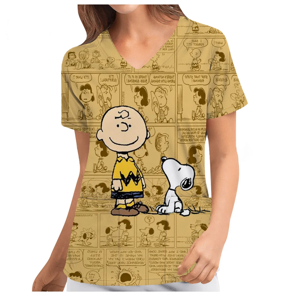 Скраб с принтом Снупи женские топы карманами для кормления коротким рукавом и