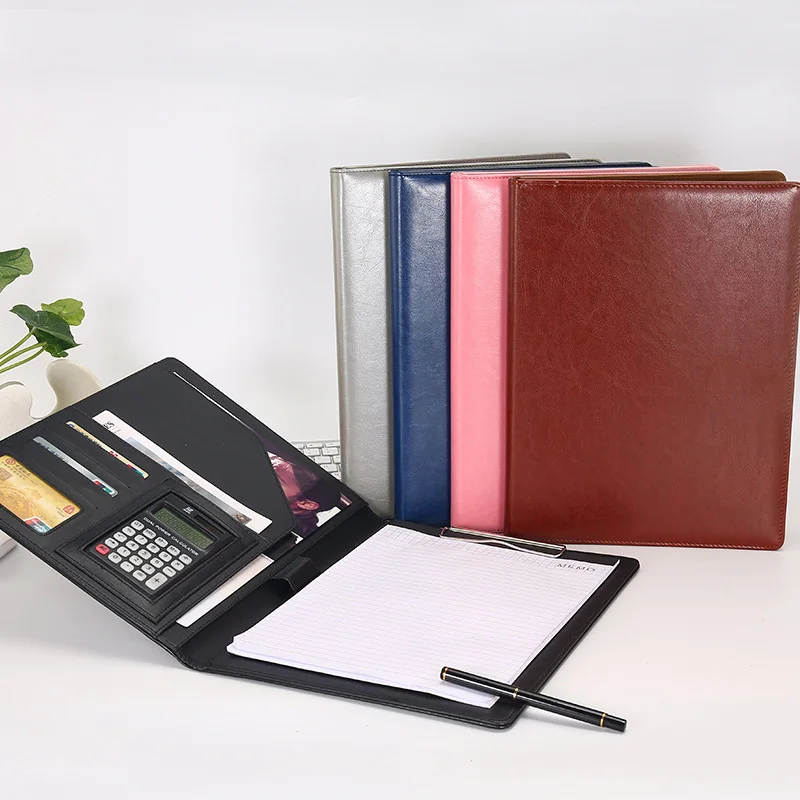 Free Customized Name Luxury Leather File A4 Multifunctional Folder Business Work Sales Manager Clip Students Notebook Card Case