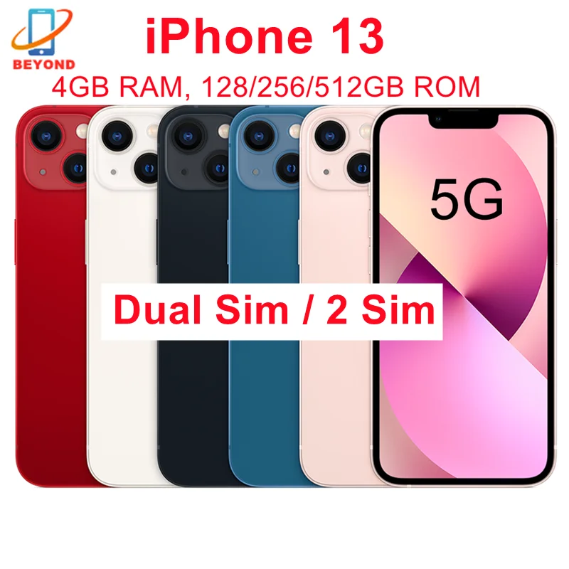 

95% Новый оригинальный Apple iPhone 13 с двумя Sim-картами 128/256/512 ГБ, 6,1 дюйма, Super Retina OLED A15, идентификатор лица, разблокированный телефон, iPhone 13