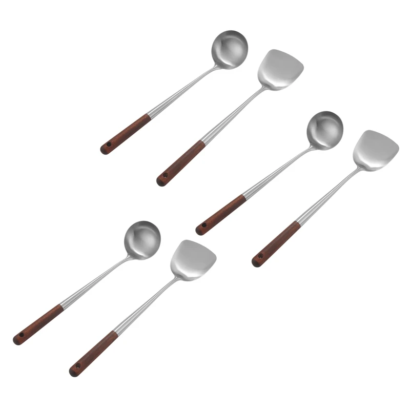 

3X Wok Spatula And Ladle Tool Set, 17 Inches Spatula For Wok, Stainless Steel Wok Spatula