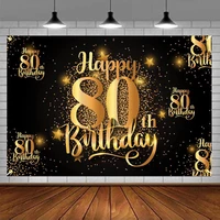 Photography Backdrop Step & Repeat 80 Years Old 80th Birthday Backgroung Decor For Women Men Party Banner Glitter Black Gold