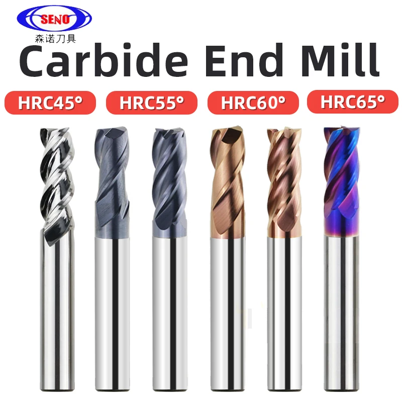 

SENO Carbide End Mills Alloy Tungsten Steel Milling Cutter Cutting Tool For CNC Maching Coating Flat End Mill HRC55 2/3/4 Flutes
