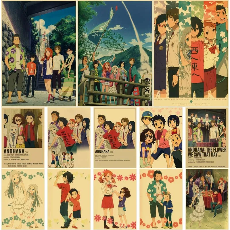 

Classic Japanese Anime Anohana Retro Kraft Paper Posters Home Decor Living Room Bar Decoration Painting Cafe Wall Art Picture