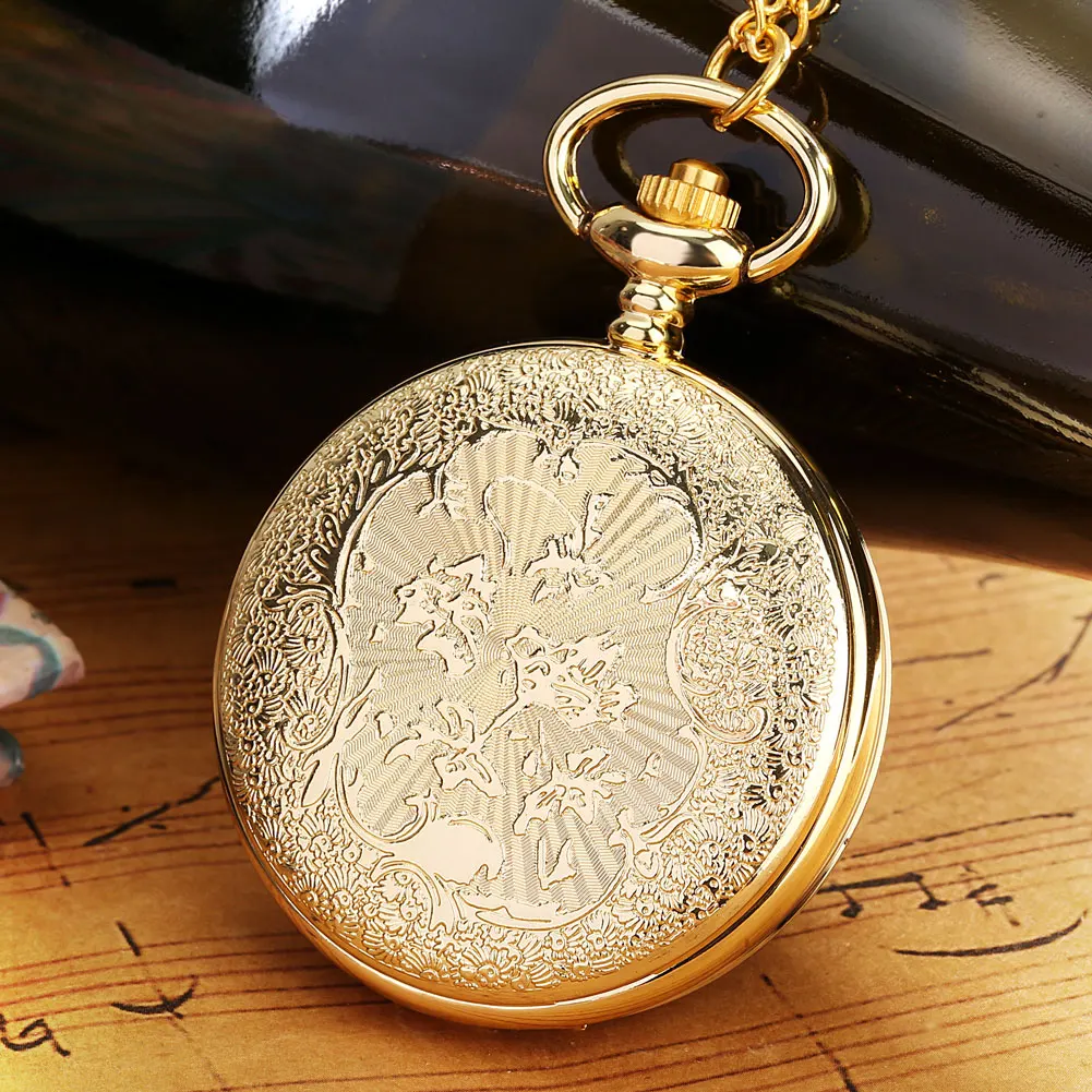 Pocket Watch for Women Men Gift Lucky Symbol Pattern Turnable Dial Luxury Fob Quartz Watch Pendant Necklace Reloj De Bolsillo