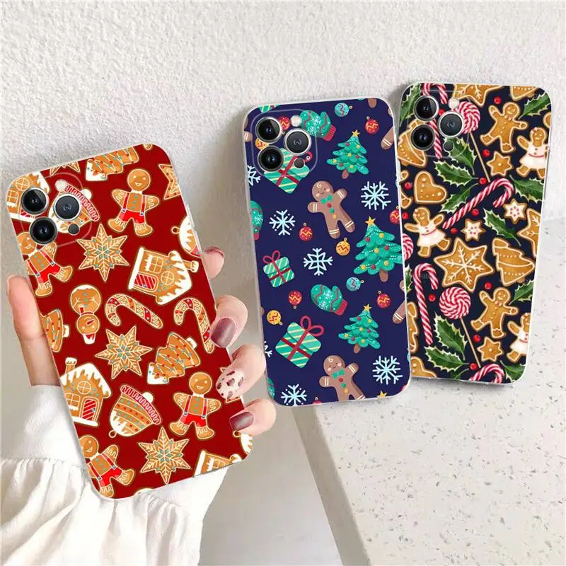 

RuiCaiCa Gingerbread man Christmas Phone Case For iPhone 14 13 12 11 Pro Max XS X XR SE 2020 6 7 8 Plus Mini Transparent Shell