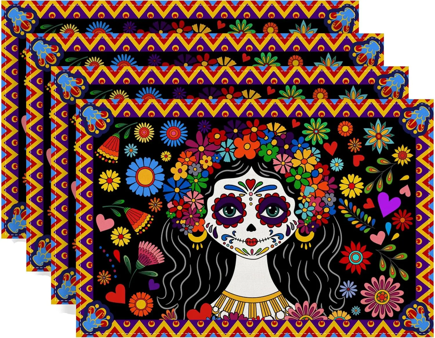 Фото Мексиканский день мертвых салфетки с сахарным черепом Мексика Dia De Los Muertos Настольные коврики Праздничный домашний декор для вечеринки Декор кухонного стола №1