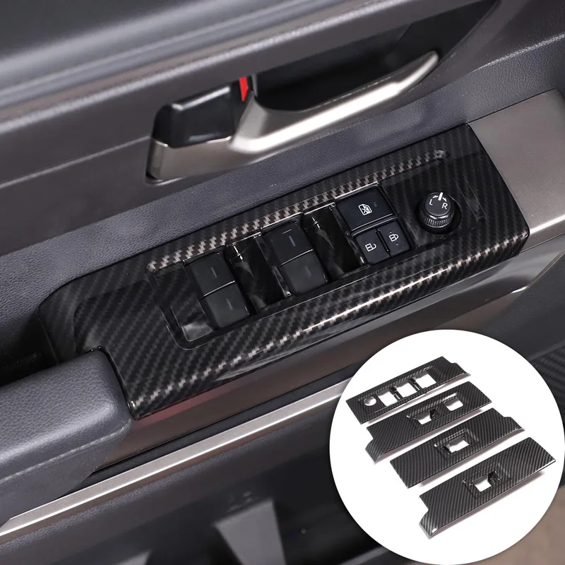 

For Toyota Tundra 2022 2023 ABS Carbon Fiber Car Window Glass Lifting Switch Buttons Frame Decoration Cover Trim Accessories