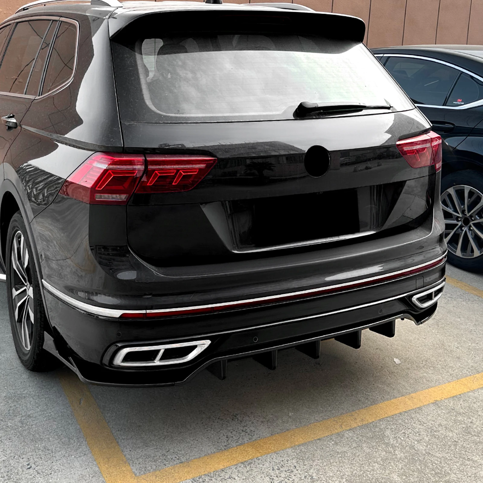 Rear Bumper Diffuser Lip For Volkswagen VW Tiguan R Line MK2 2021-2023 Carbon Fiber Look/Gloss Black Tail Boot Spoiler Splitter