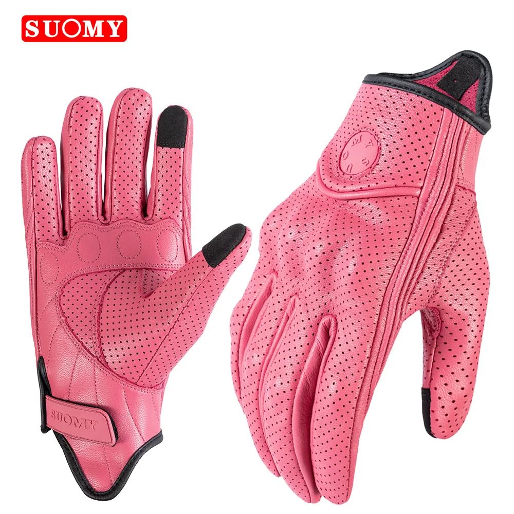 

SUOMY Женские Розовые Кожаные Мотоциклетные Перчатки В Стиле Ретро, ​​совместимые С Сенсорным Экраном