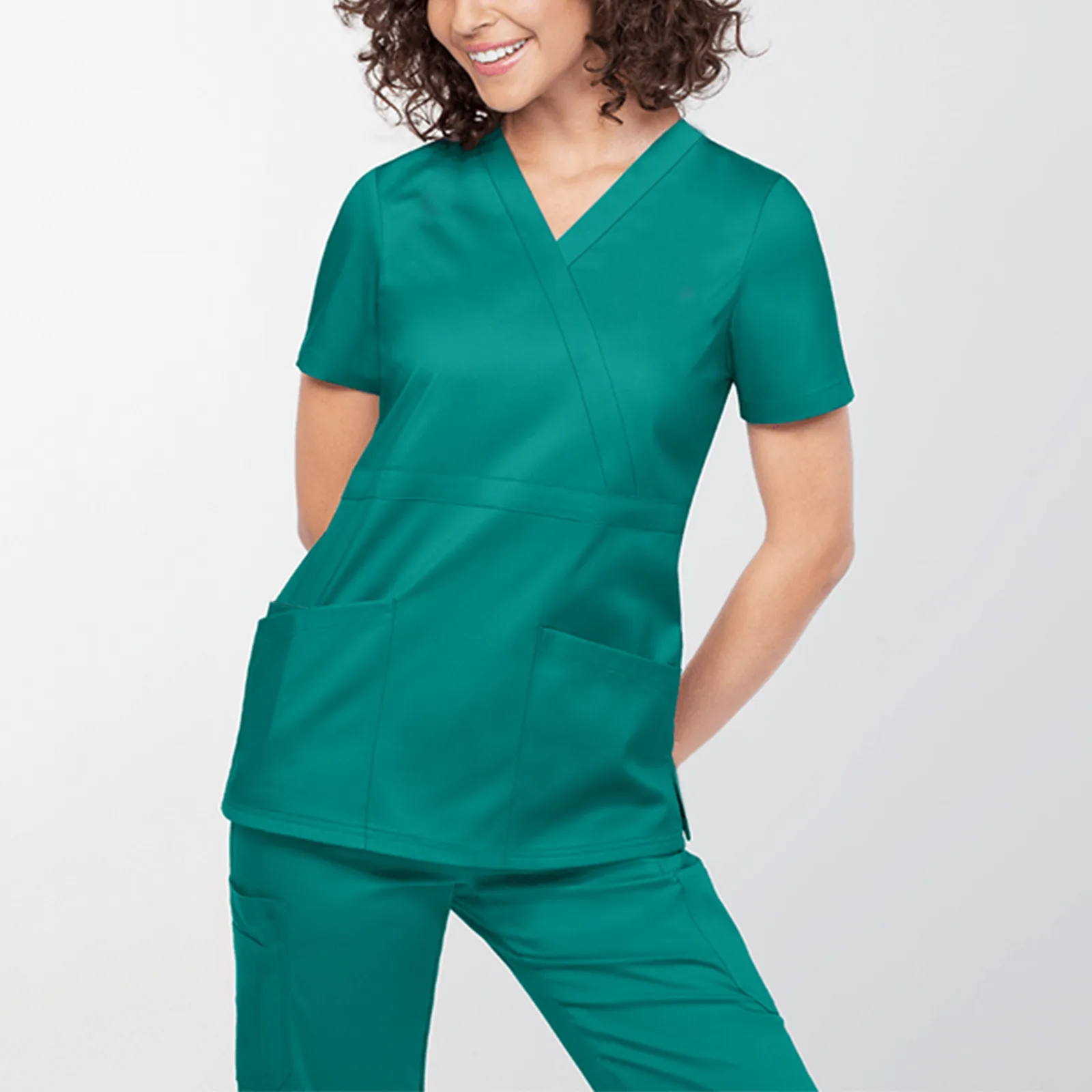 

Women Nurse Uniform Short Sleeve V-neck Tops Summer Plus Size Ladies T-shirt Care Workers Tunic Clinic 2023 New Blouse Clothing