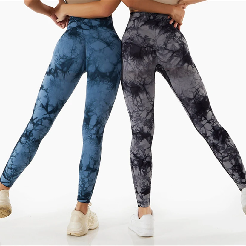 Ladies high waist yoga pants tie-dye breathable abdomen control running training push-up leggings wicking fitness sportswear