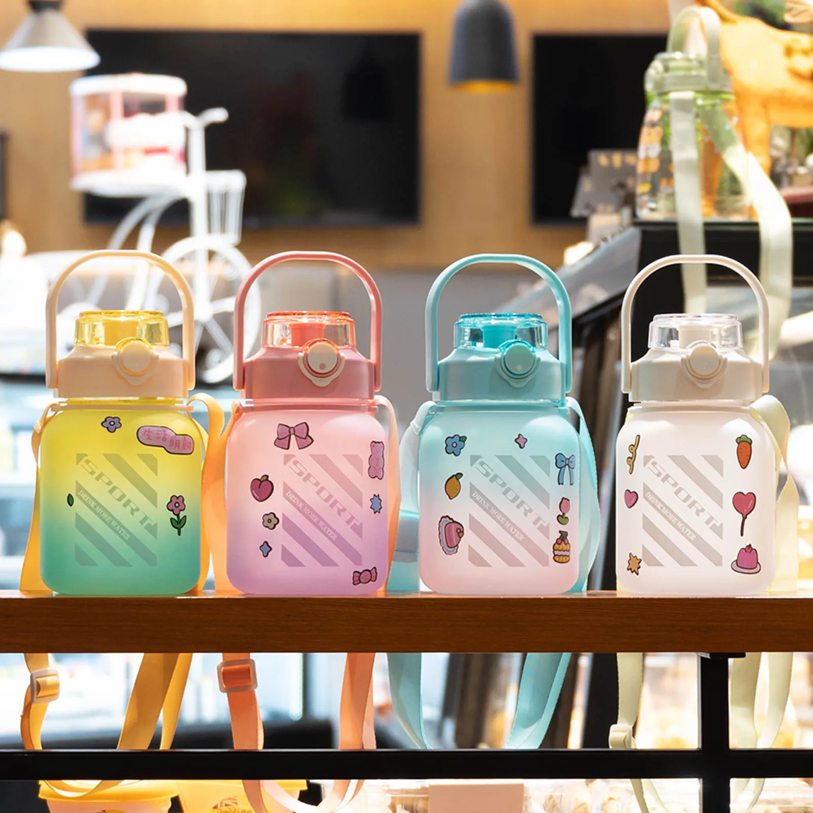 

1.2L Large Capacity Water Bottle Straw Cup High Temperature Plastic Water Cup Outdoor Sports Student Couple Cup