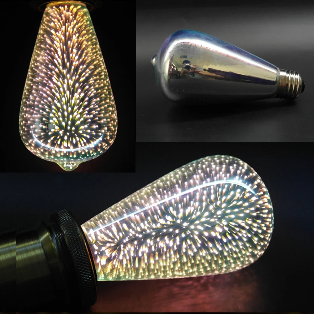 

Рождественская лампочка с блокировкой радиочастотной идентификации E27 в винтажном стиле, фейерверк, домашний декор, 3D Звездное стекло, ночник, RGB