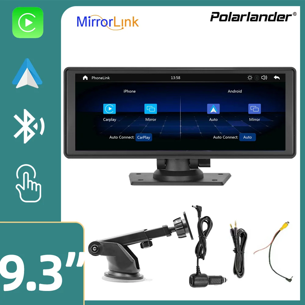 

Автомобильный мультимедийный плеер Android Авто Bluetooth AI Voice портативный беспроводной Carplay 9,3 дюймовый сенсорный экран для BMW Toyota универсальный