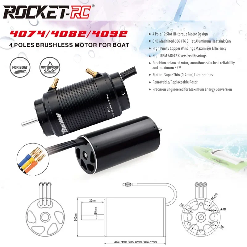 Фото Бесщеточный двигатель UniFlyRocket-RC 4074 4082 4092 1600KV 1520KV 1250KV 2250KV с водяным охлаждением для радиоуправляемых лодок и автомобилей длиной 1000 мм (или более) №2