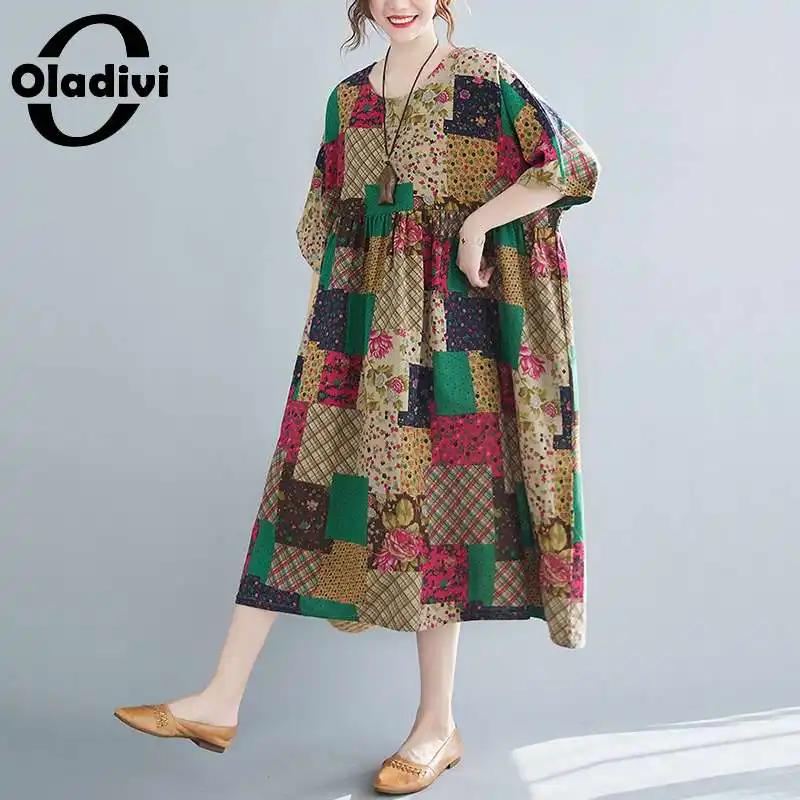 

Oladivi Oversized Women Clothing Casual Loose Maxi Long Dress Fashion Print Summer Boho Beach Dresses Tunics Robe Femme Vestidio