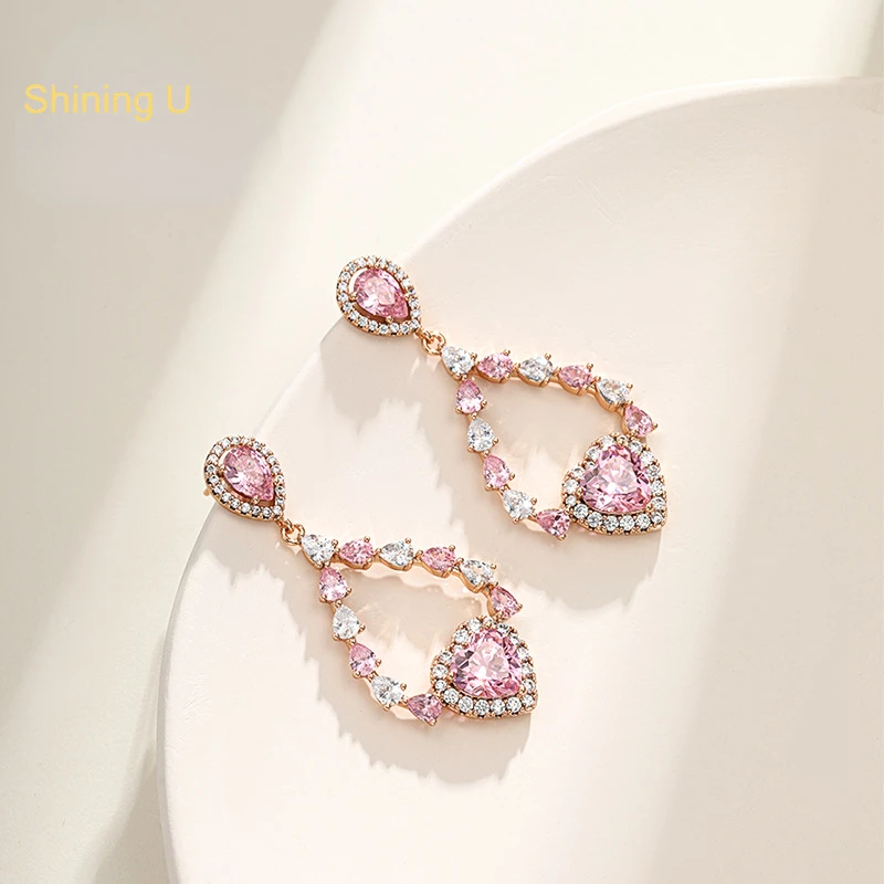 

Shining U Colored Gems Heart Shape Earrings for Women Fashion Jewelry