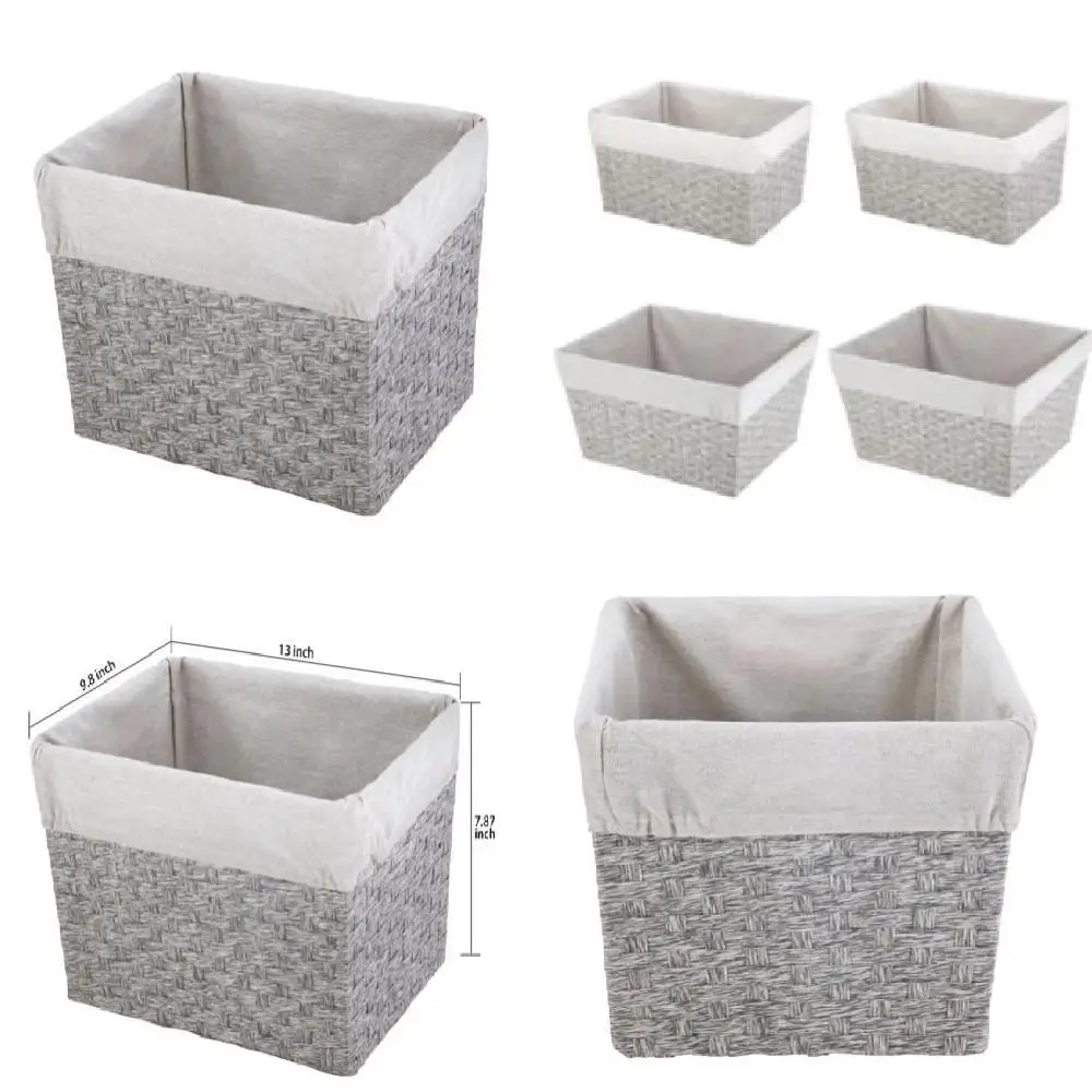 

Gray Excellent 2 Medium & 2 Large Paper Rope Storage Basket Set - Perfect for Home or Office Spaces Organizing