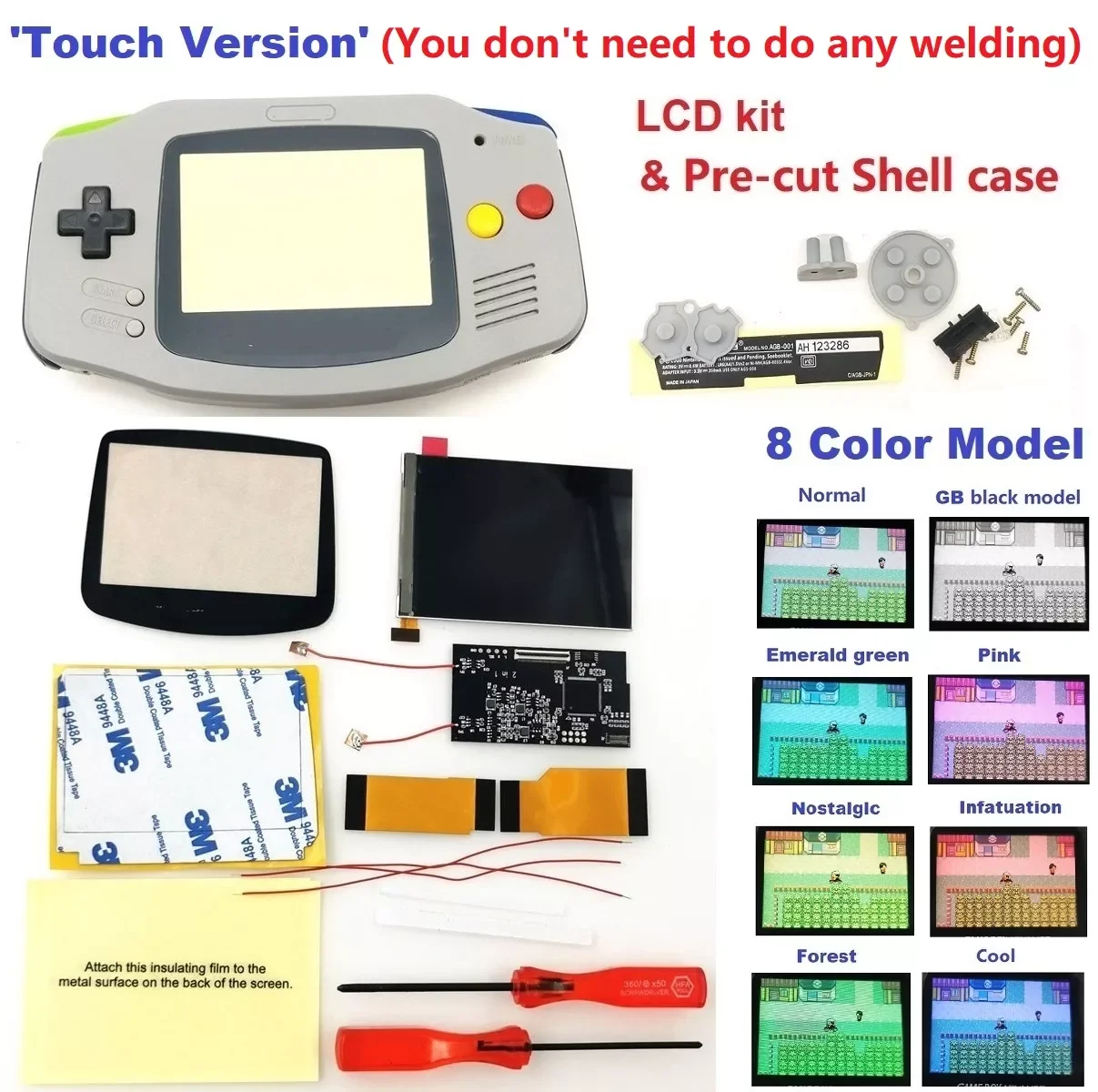 

Touch Version 8 Color Models Brightness V2 iPS Backlit LCD For Game Boy Advance For GBA Console And pre-cut Shell case