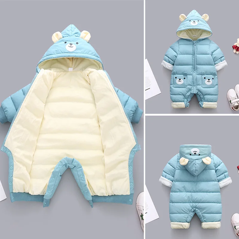 

New born Cute Panda Baby clothes Winter Hooded Rompers Thick Cotton Warm Outfit Jumpsuit Overalls Snowsuit Children Boy Clothing